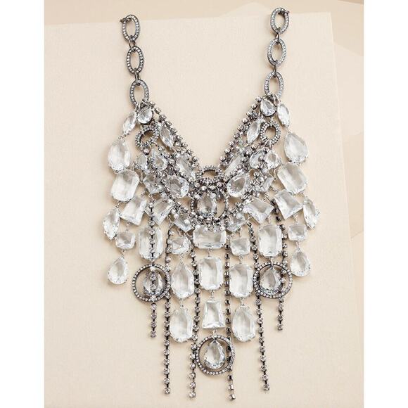 NEW $269 Chico's Chunky Silver Rhinestone Chain Statement Necklace - Picture 1 of 5